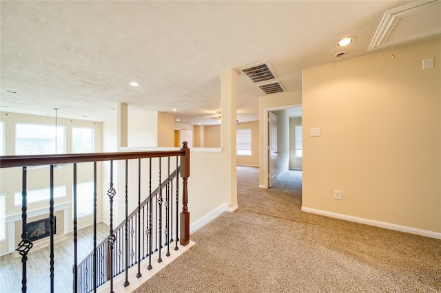 24618 Malca Manor Dr, Katy, TX 77493 - hall featuring recessed lighting, baseboards, an upstairs landing, and attic access