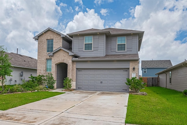 12518 Pelican Bay Dr, Houston, TX 77038 - traditional-style house with brick siding, a garage, fence, and concrete driveway