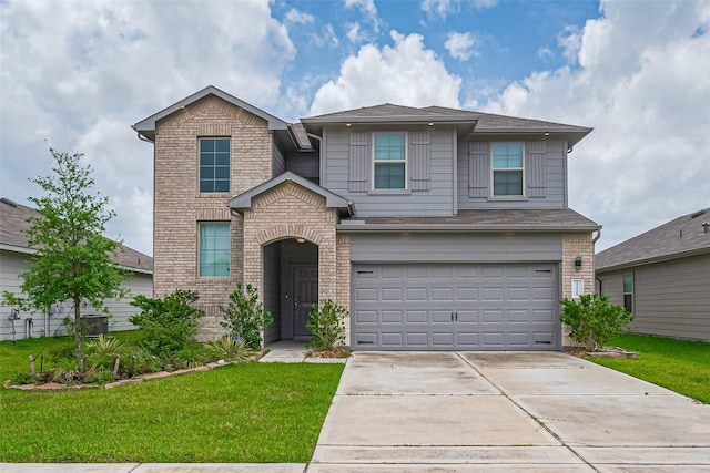 12518 Pelican Bay Dr, Houston, TX 77038 - traditional-style house featuring brick siding, an attached garage, driveway, and a front lawn