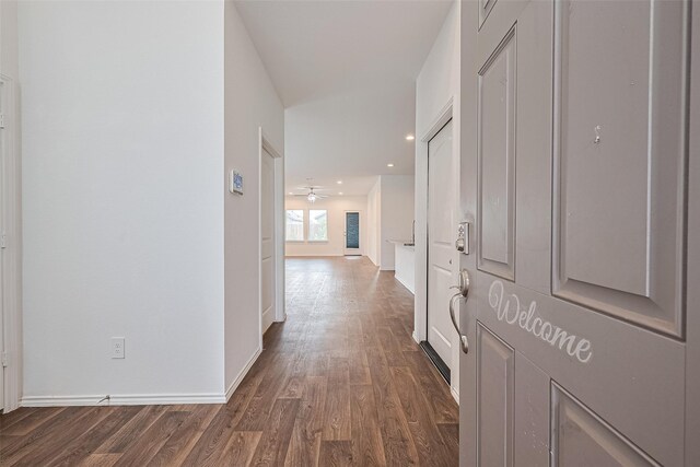 12518 Pelican Bay Dr, Houston, TX 77038 - hall with recessed lighting, baseboards, and dark wood-style flooring