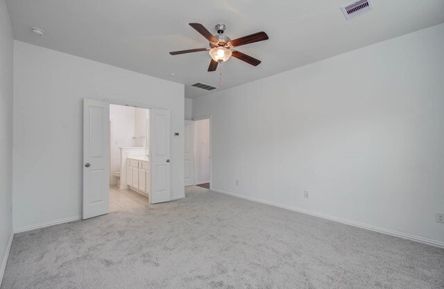 3730 Bach St, Iowa Colony, TX 77583 - unfurnished bedroom with light colored carpet, ensuite bath, and ceiling fan