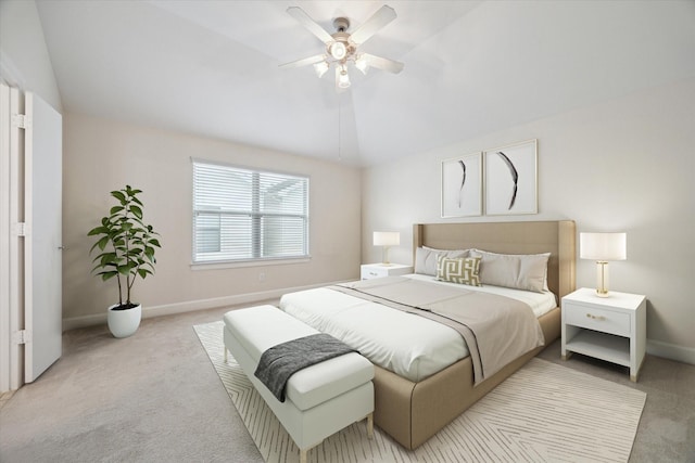 3726 Main Poplar Dr, Houston, TX 77025 - bedroom featuring baseboards, vaulted ceiling, and light colored carpet