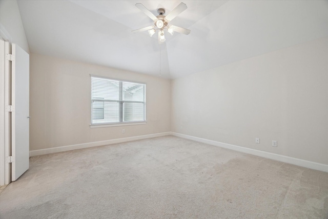 3726 Main Poplar Dr, Houston, TX 77025 - unfurnished bedroom featuring a ceiling fan, baseboards, light carpet, and lofted ceiling