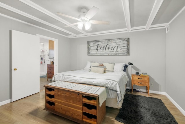 307 N St, Baytown, TX 77520 - bedroom featuring a ceiling fan, baseboards, visible vents, and wood finished floors