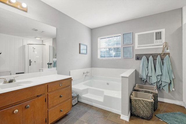 307 N St, Baytown, TX 77520 - full bath with vanity, tile patterned flooring, a shower stall, and visible vents