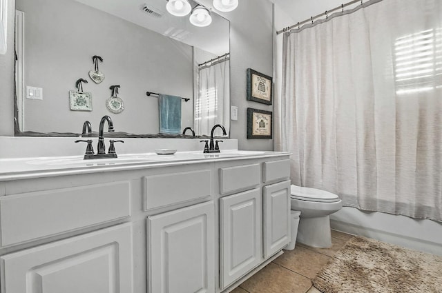 full bathroom featuring toilet, visible vents, a sink, and tile patterned flooring