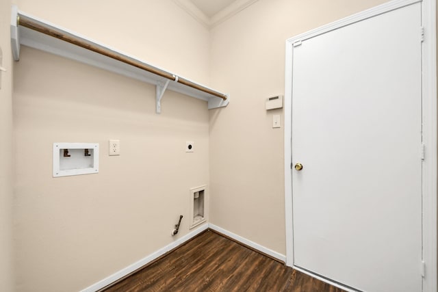 laundry area with washer hookup, hookup for an electric dryer, laundry area, hookup for a gas dryer, and ornamental molding