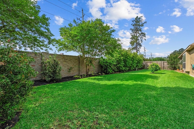 view of yard with a fenced backyard