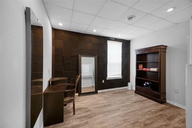 office featuring baseboards, recessed lighting, visible vents, and light wood-type flooring