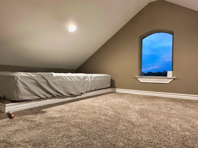 2112 Fm 3186 Unit 9, Onalaska, TX 77360 - carpeted bedroom featuring lofted ceiling and baseboards