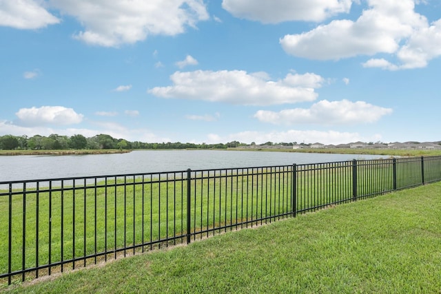 property view of water with a fenced backyard