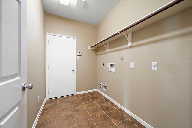 laundry area featuring laundry area, hookup for a gas dryer, baseboards, hookup for an electric dryer, and visible vents