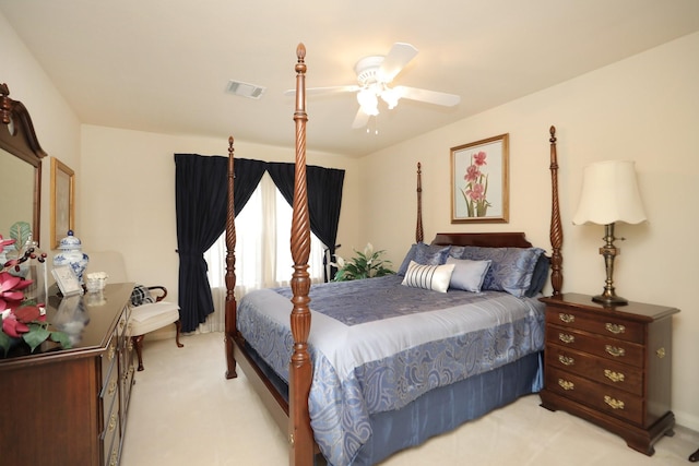 12219 Renaissance Ln, Houston, TX 77071 - bedroom featuring light colored carpet, ceiling fan, and visible vents