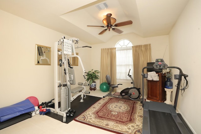 12219 Renaissance Ln, Houston, TX 77071 - workout area featuring ceiling fan, visible vents, and baseboards