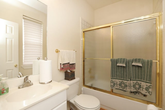 12219 Renaissance Ln, Houston, TX 77071 - full bathroom with vanity, bath / shower combo with glass door, and toilet