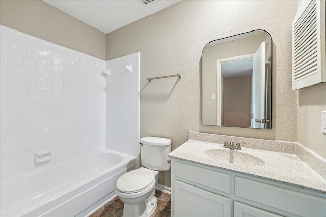 10311 Richmond Hill Dr, Houston, TX 77041 - bathroom featuring toilet, vanity, shower / bath combination, and baseboards
