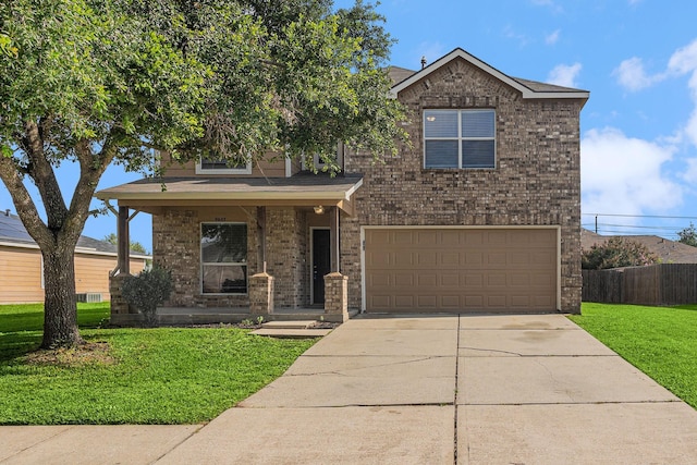 9607 Western Briar Ln, Humble, TX 77396 - view of front of home with a garage, brick siding, concrete driveway, and covered porch