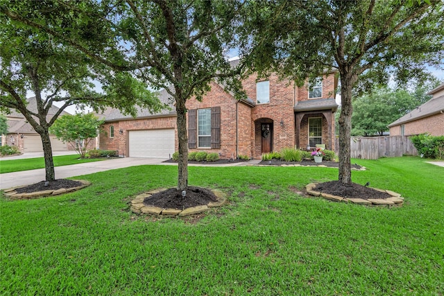20687 Lavone Dr, Porter, TX 77365 - traditional home featuring an attached garage, brick siding, and concrete driveway