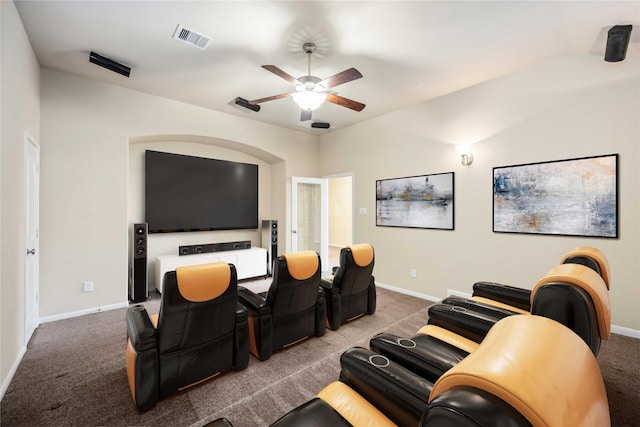 25034 Jennifer Heights Ct, Spring, TX 77389 - carpeted cinema room featuring baseboards, a ceiling fan, and visible vents