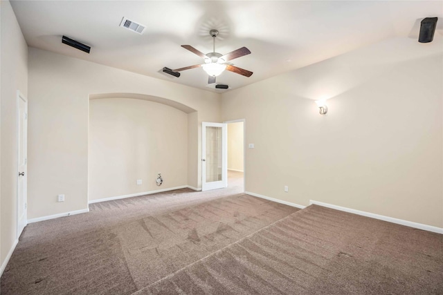 25034 Jennifer Heights Ct, Spring, TX 77389 - empty room with visible vents, baseboards, carpet floors, and ceiling fan