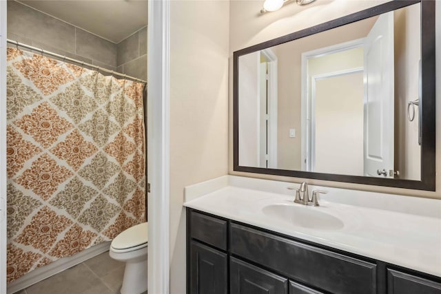 25034 Jennifer Heights Ct, Spring, TX 77389 - full bathroom with toilet, tile patterned floors, a shower with curtain, and vanity