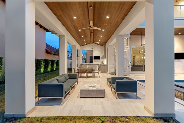 15618 Oyster Cove Dr, Sugar Land, TX 77478 - view of patio with outdoor lounge area, outdoor dining space, ceiling fan, an outdoor pool, and area for grilling