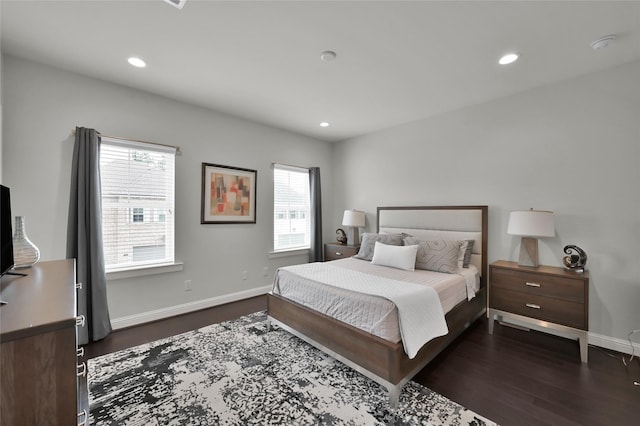 258 Green Blvd, Shenandoah, TX 77384 - bedroom with baseboards, recessed lighting, and dark wood-style floors