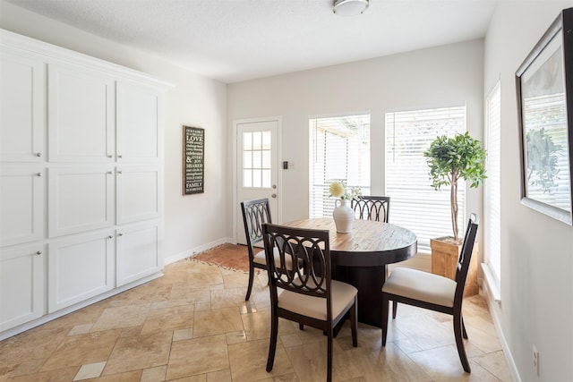 dining area featuring baseboards and stone finish floor