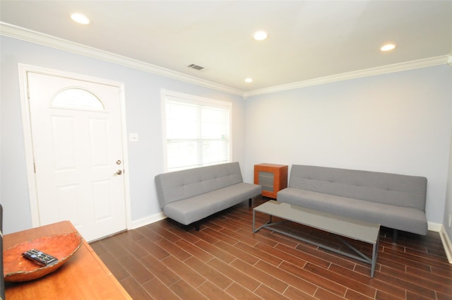 1246 W 21st St, Houston, TX 77008 - sitting room with crown molding, plenty of natural light, baseboards, dark wood-type flooring, and recessed lighting
