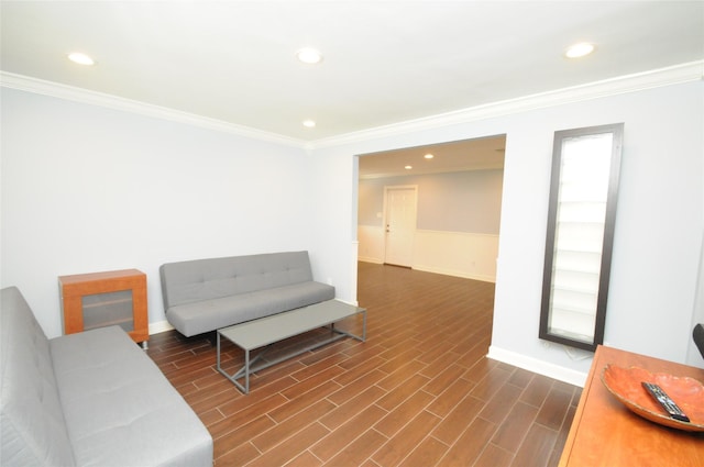 1246 W 21st St, Houston, TX 77008 - living area with crown molding, recessed lighting, wood finished floors, and baseboards