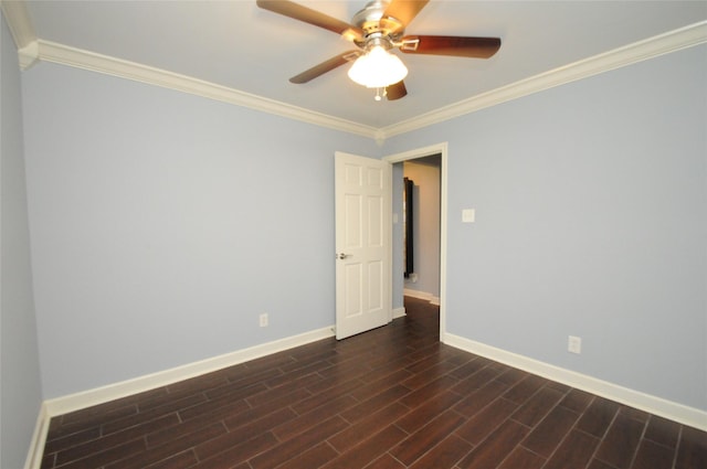 1246 W 21st St, Houston, TX 77008 - empty room with baseboards, dark wood finished floors, crown molding, and a ceiling fan