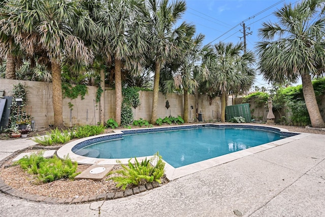 view of swimming pool with a fenced backyard and a fenced in pool