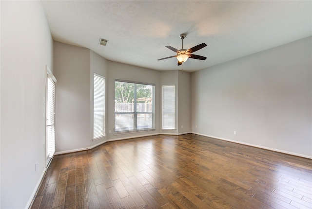 7206 Fountain Mdw, Katy, TX 77494 - empty room featuring ceiling fan, visible vents, and dark wood finished floors
