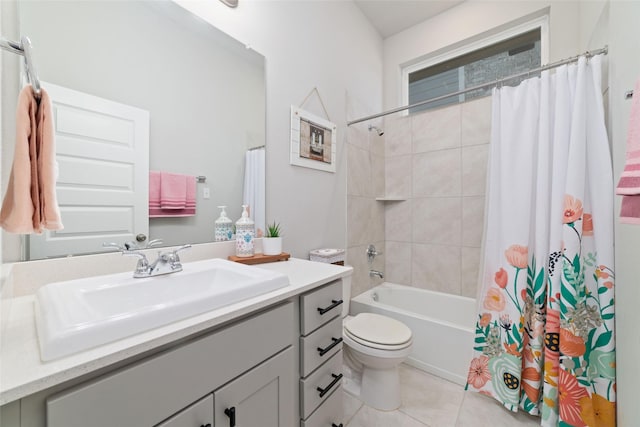 3040 Cirrus Heights Ct, Katy, TX 77493 - bathroom featuring tile patterned flooring, shower / bathtub combination with curtain, toilet, and vanity