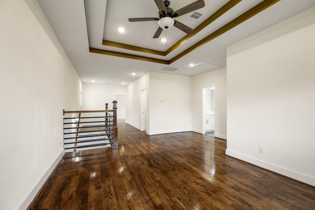 4610 Cashel Glen Dr, Houston, TX 77069 - spare room with a ceiling fan, visible vents, wood finished floors, a tray ceiling, and recessed lighting