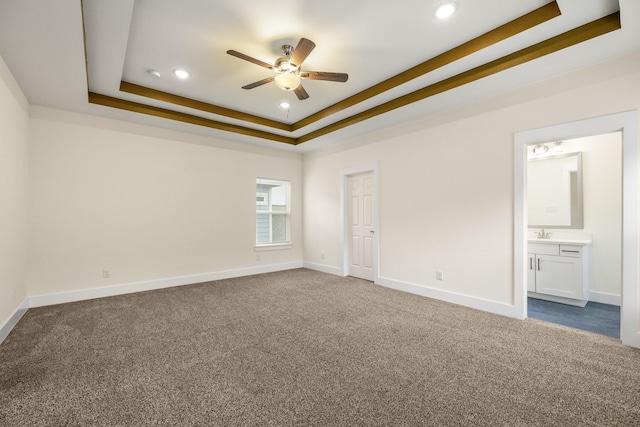 4610 Cashel Glen Dr, Houston, TX 77069 - carpeted spare room featuring baseboards, a ceiling fan, a tray ceiling, and recessed lighting