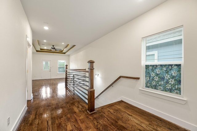 4610 Cashel Glen Dr, Houston, TX 77069 - stairway featuring baseboards, a ceiling fan, wood finished floors, and recessed lighting