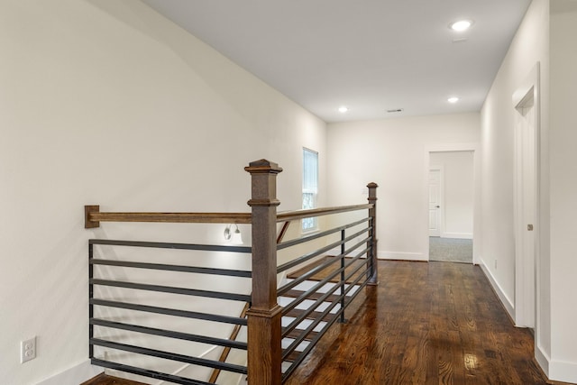 4610 Cashel Glen Dr, Houston, TX 77069 - hall with baseboards, recessed lighting, wood finished floors, and an upstairs landing