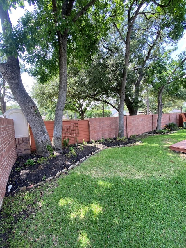 view of yard with a fenced backyard
