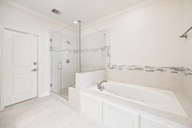 1230 W 25th St Unit C, Houston, TX 77008 - full bath with a tub with jets, crown molding, a shower stall, and visible vents