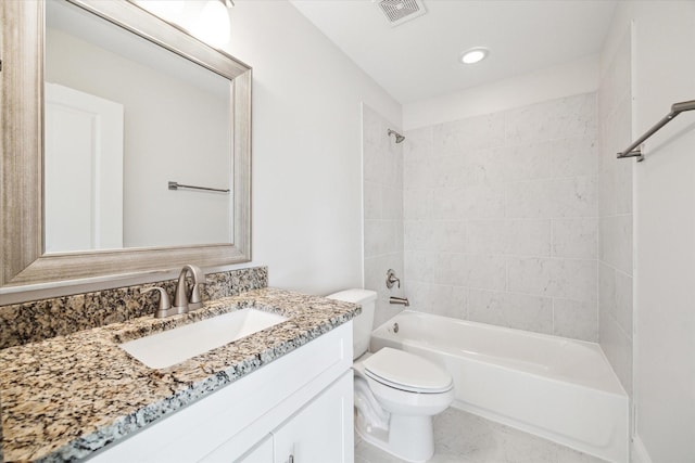 1230 W 25th St Unit C, Houston, TX 77008 - bathroom featuring recessed lighting, toilet, visible vents, vanity, and shower / washtub combination