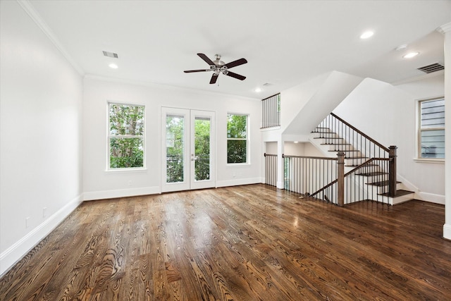 1230 W 25th St Unit C, Houston, TX 77008 - unfurnished living room with ornamental molding, a ceiling fan, and visible vents