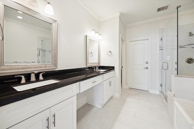 1230 W 25th St Unit C, Houston, TX 77008 - bathroom with a stall shower, crown molding, visible vents, and a sink