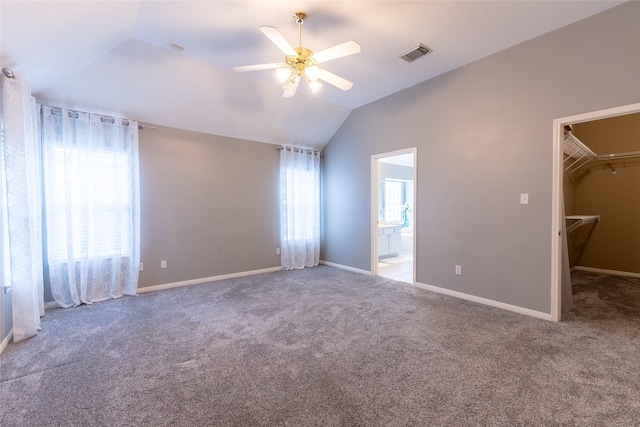 834 Arbor Pne, Tomball, TX 77375 - carpeted empty room with vaulted ceiling, ceiling fan, and baseboards