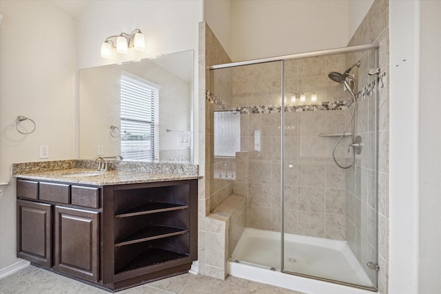 2707 Kings Retreat Cir, Kingwood, TX 77345 - full bath featuring baseboards, a shower stall, and vanity