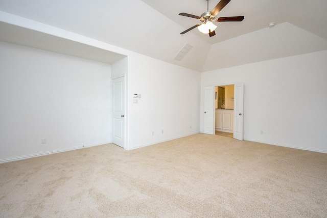 6607 Nicholas Trl, Sugar Land, TX 77479 - spare room featuring light colored carpet, a ceiling fan, baseboards, and high vaulted ceiling