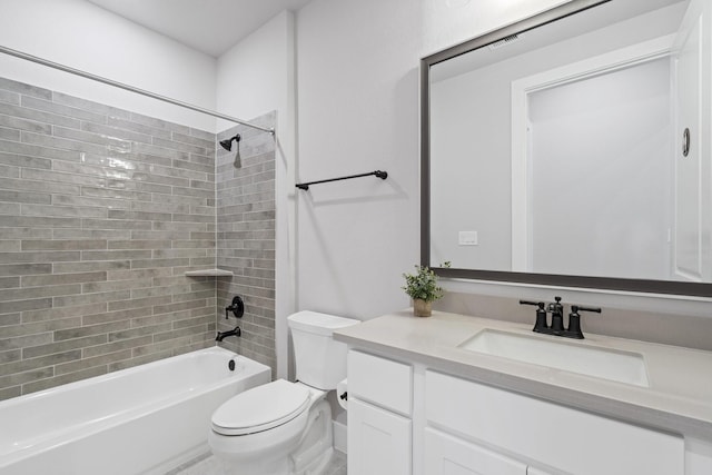 full bathroom with vanity,  shower combination, and toilet