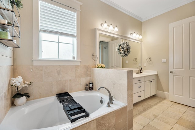 8 Latitude Ln, Galveston, TX 77554 - full bathroom featuring vanity, crown molding, and a bath
