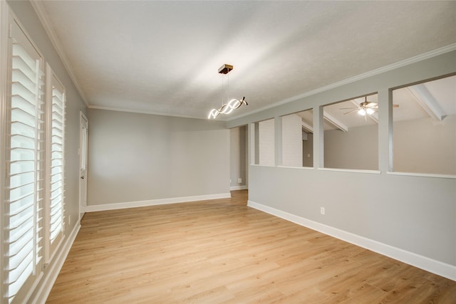 2706 Williams Grant St, Sugar Land, TX 77479 - empty room with baseboards, ornamental molding, light wood-style floors, and a ceiling fan