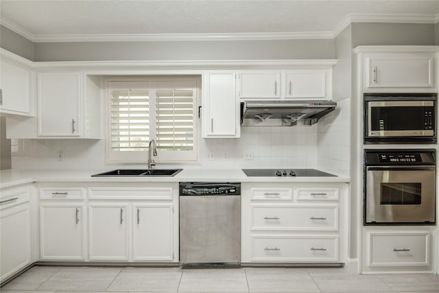 2706 Williams Grant St, Sugar Land, TX 77479 - kitchen featuring under cabinet range hood, appliances with stainless steel finishes, decorative backsplash, and a sink